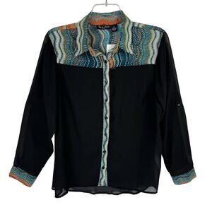 NWT SPEED LIMIT | Black & Multi Colored Sheer Button Down Blouse | Women's 1X‎